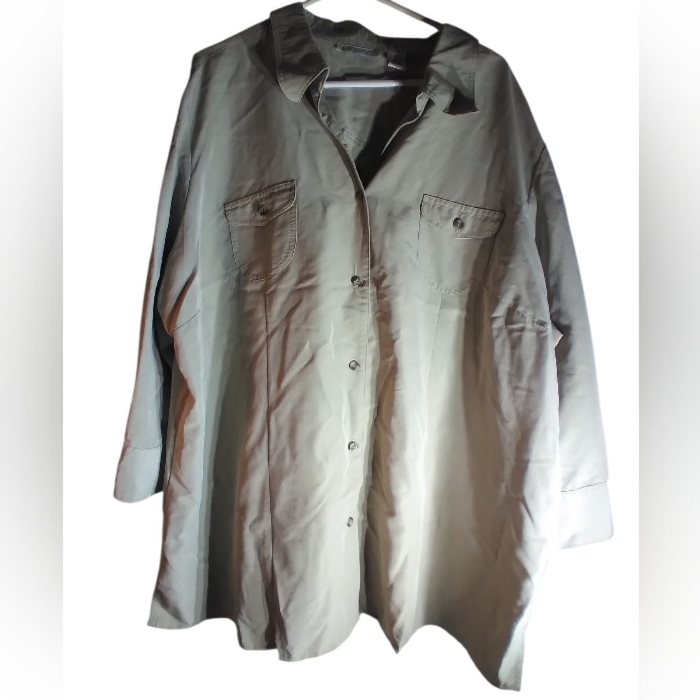 Dress Barn Womens Beige Button-Up Shirt Size 3X Minimalist Lagonlook Long